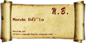 Mende Béla névjegykártya